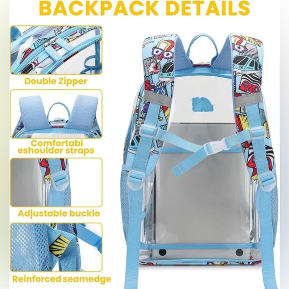 HTWO Clear School Backpack Blue Accented Book Bag - Picture 2 of 2